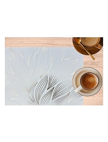 Lot de 2 sets de table motif feuillage avec encre métallique ZEYA - 30 x 45 cm - Or et blanc