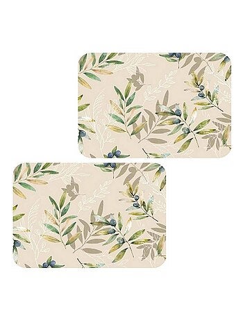 Lot de 2 sets de table motif provençal OLIBA - 28 x 43 cm - Beige et vert