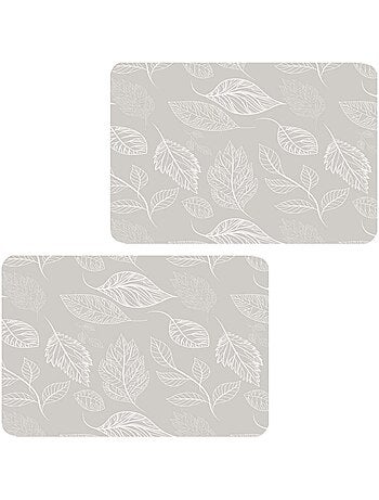 Lot de 2 sets de table motifs feuillage ROMIE - 28 x 43 cm - Beige et blanc