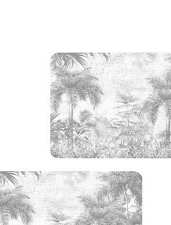 Lot de 2 sets de table motifs jungle SAGE - 28 x 43 cm - Gris et blanc