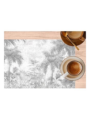 Lot de 2 sets de table motifs jungle SAGE - 28 x 43 cm - Gris et blanc