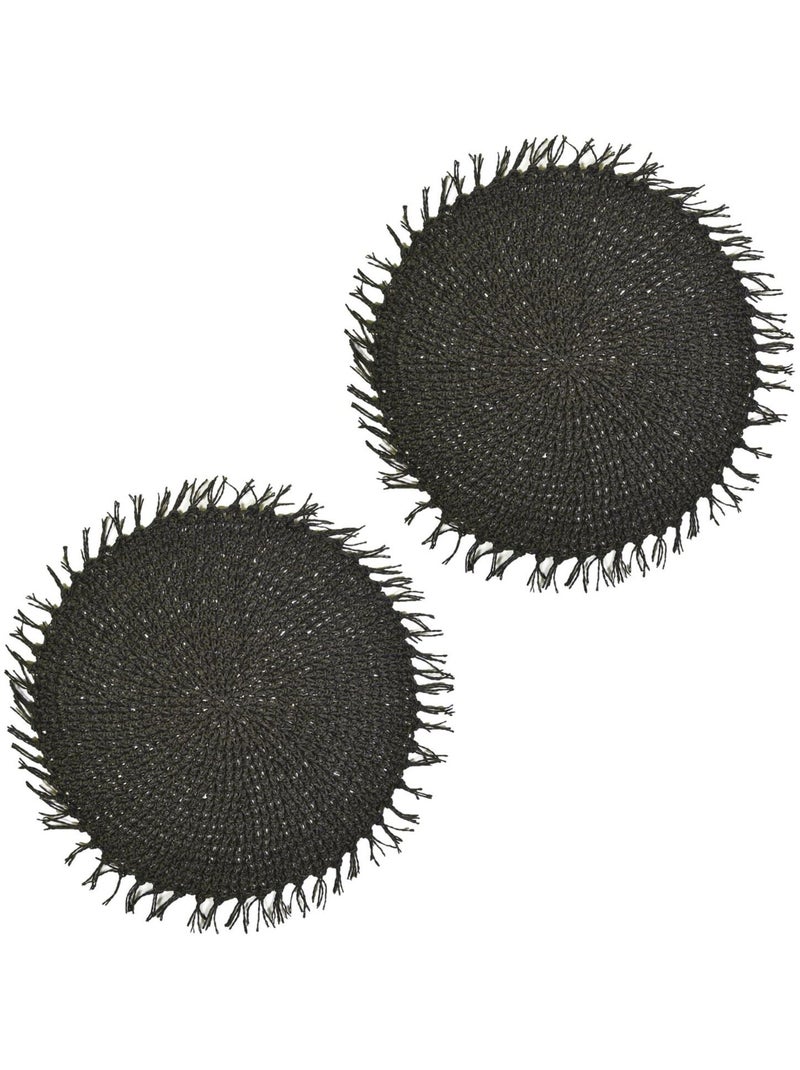 Lot de 2 sets de tables ronds en jute FILI Noir - Kiabi