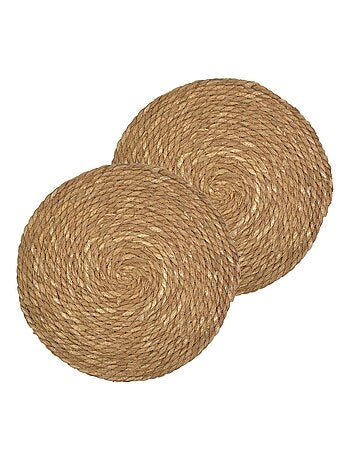 Lot de 2 sets de tables ronds en jute GRAMI - Diam. 38 cm - Marron
