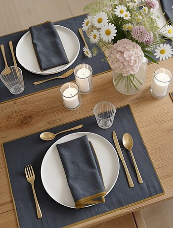 Lot de 2 sets de table/serviettes unis 2 en 1 (32x40 cm) - Kiabi Home