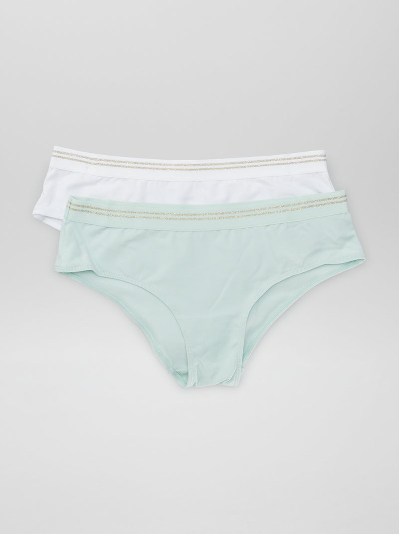 Lot de 2 shorties coton Blanc/vert - Kiabi