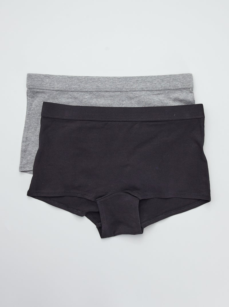 Lot de 2 shorties en coton gris chiné/noir - Kiabi