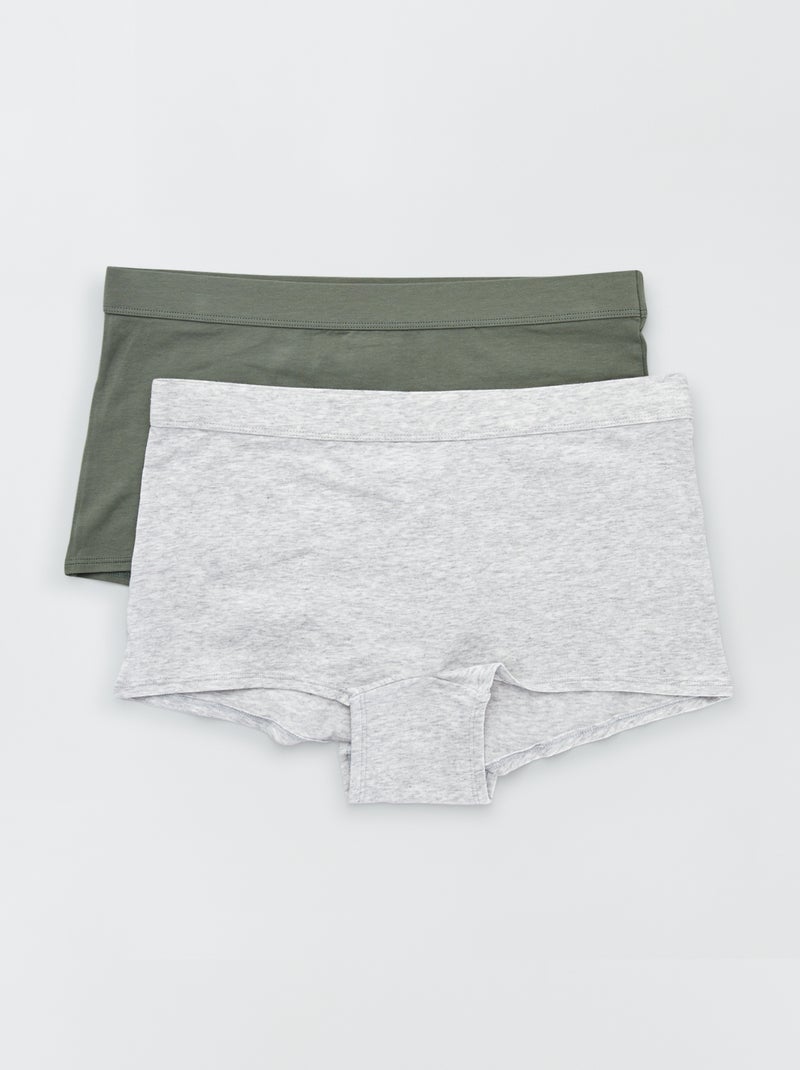 Lot de 2 shorties en coton gris clair chiné/kaki - Kiabi