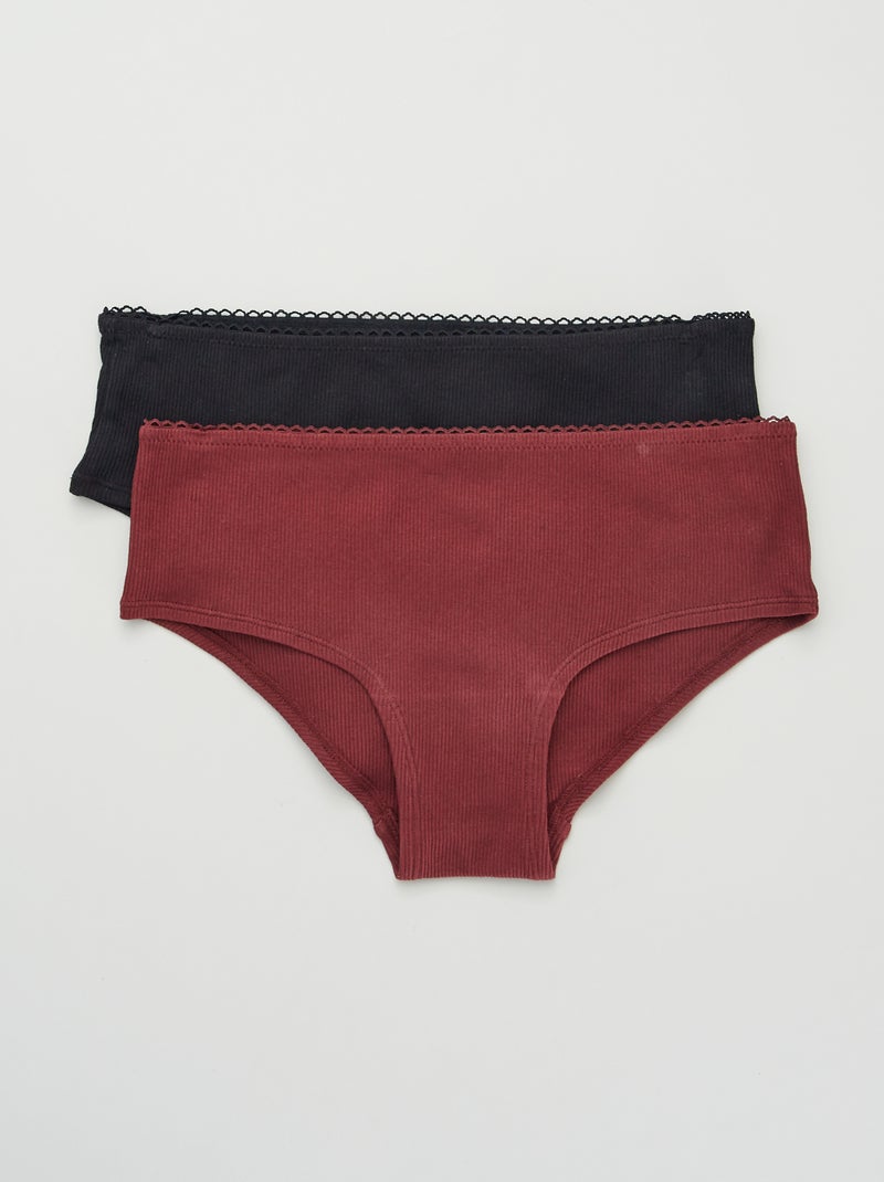 Lot de 2 shorties en maille Noir/bordeaux - Kiabi