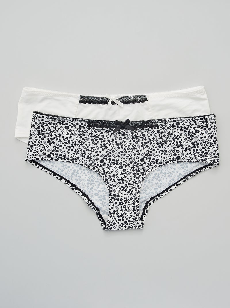 Lot de 2 shorties 'Envie de lingerie' blanc/noir - Kiabi
