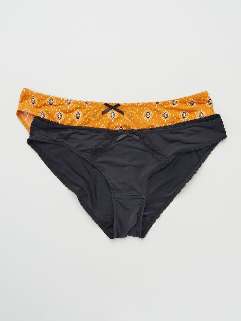 Lot de 2 shorties 'Envie de lingerie' noir/orange - Kiabi