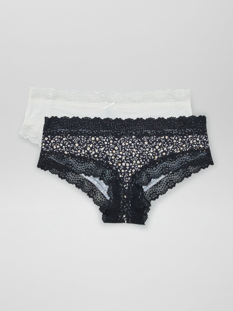 Lot de 2 shorties microfibre Blanc/noir - Kiabi