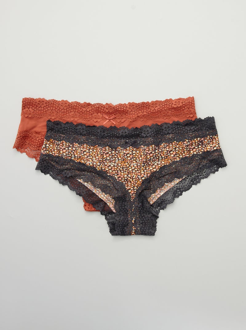 Lot de 2 shorties microfibre gris imprimé/orange - Kiabi