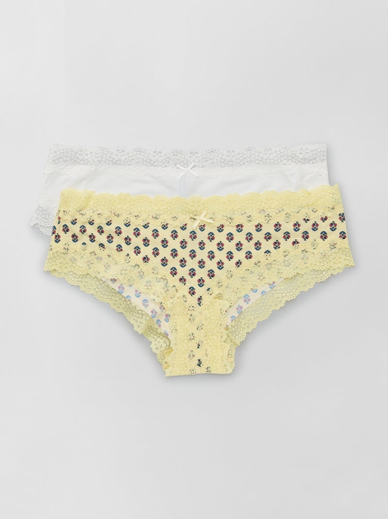 Lot de 2 shorties microfibre Jaune/blanc - Kiabi