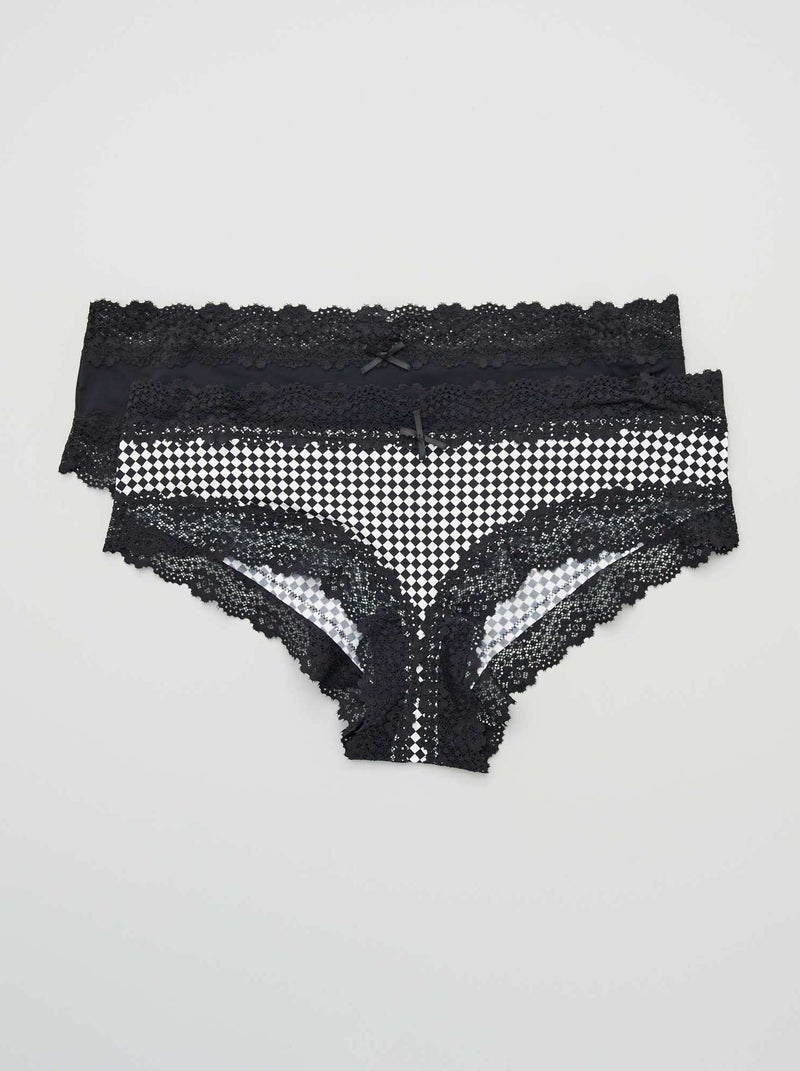 Lot de 2 shorties microfibre noir losanges/noir - Kiabi