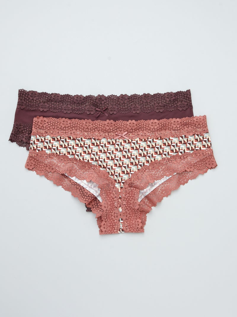 Lot de 2 shorties microfibre rose géométrique/brun - Kiabi