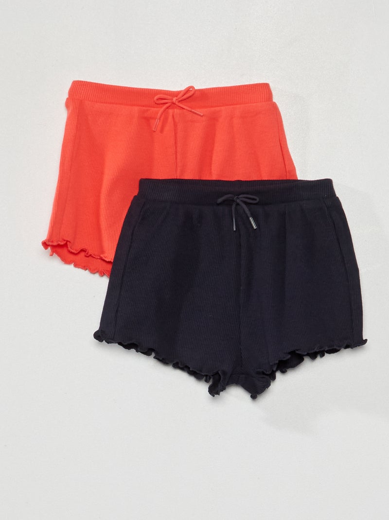 Lot de 2 shorts côtelé à bord ondulé rouge/bleu - Kiabi