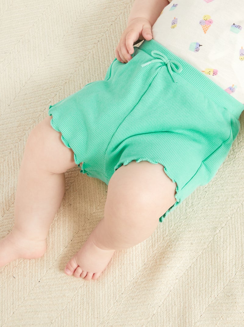 Lot de 2 shorts côtelé à bord ondulé Vert/beige - Kiabi