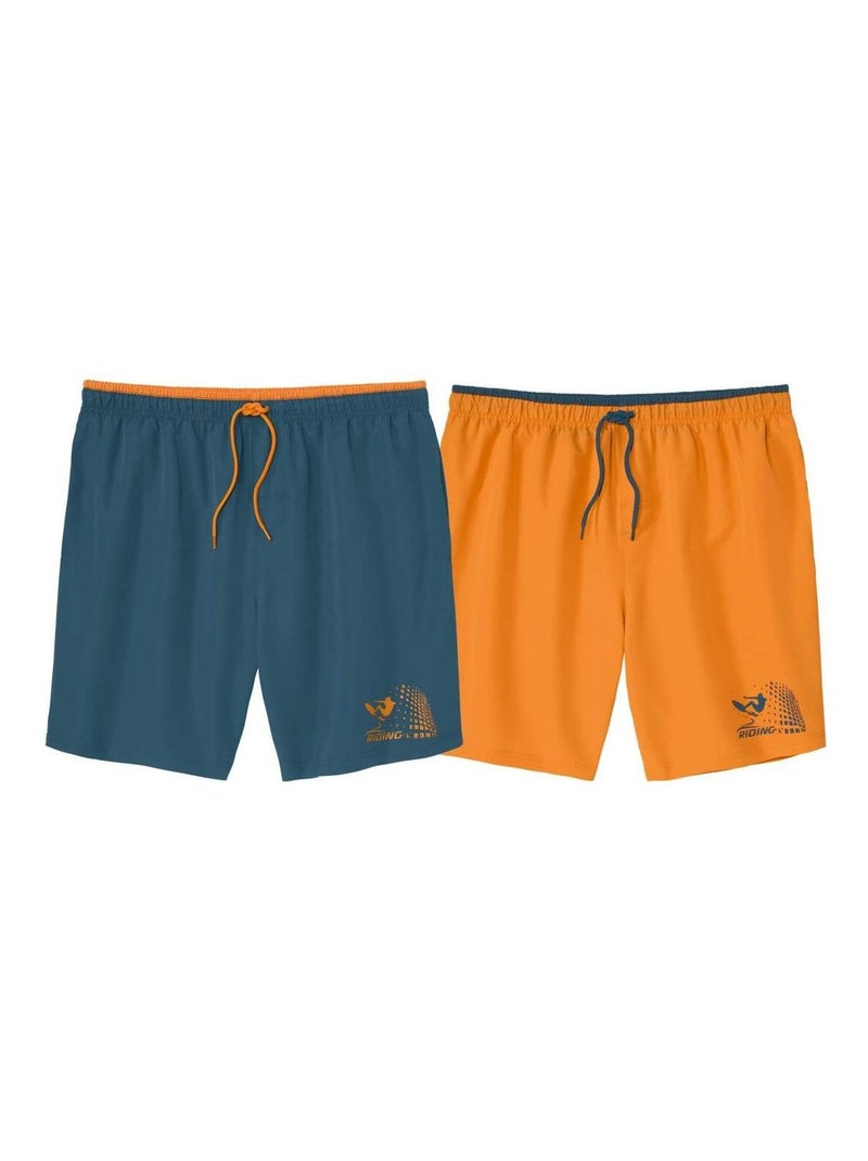 Lot de 2 Shorts de Bain Surf   - ATLAS FOR MEN Bleu Orange - Kiabi