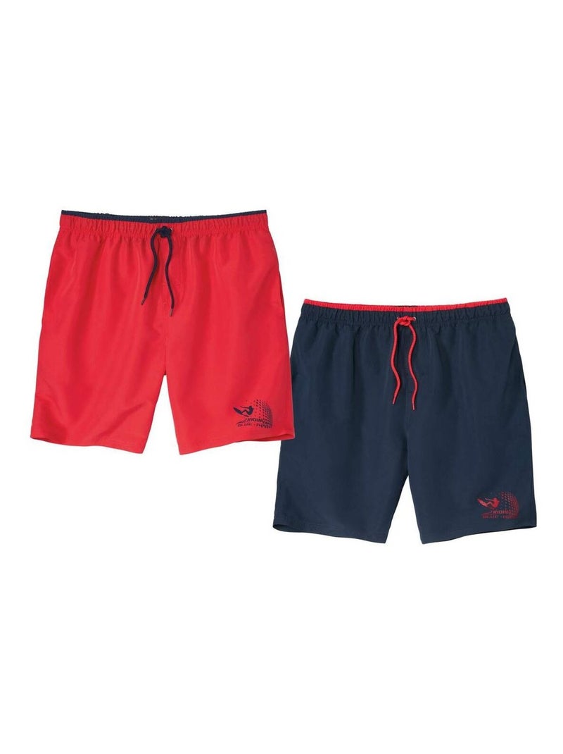 Lot de 2 Shorts de Bain Surfing   - ATLAS FOR MEN Bleu Rouge - Kiabi