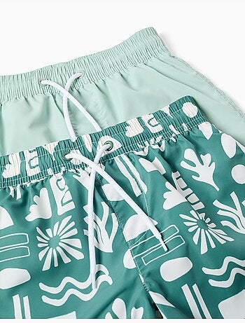 Lot de 2 shorts de bain unis/imprimés avec cordon de serrage