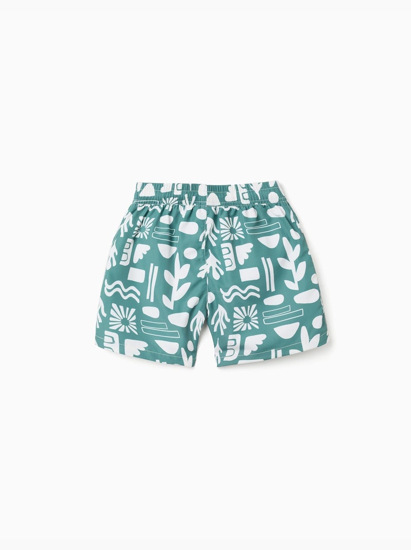Lot de 2 shorts de bain unis/imprimés avec cordon de serrage Vert foncé - Kiabi