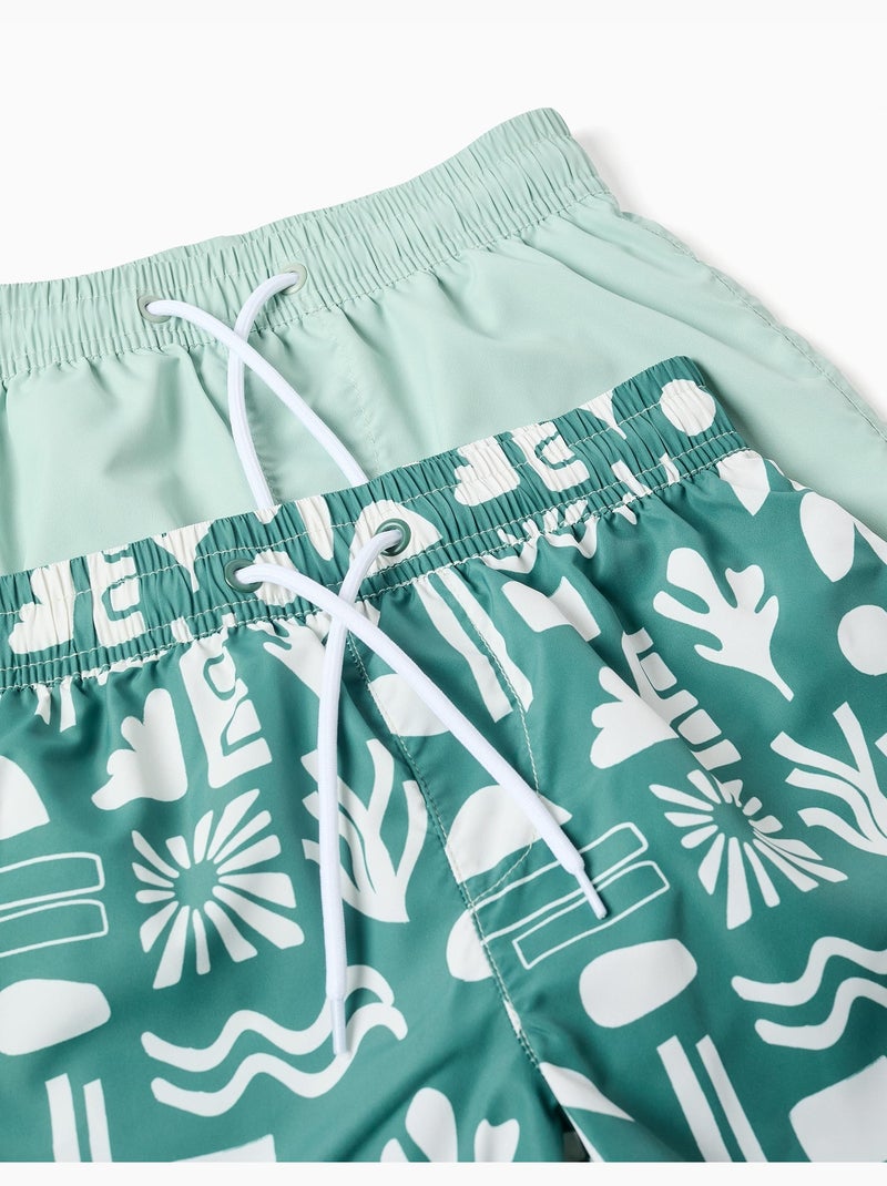 Lot de 2 shorts de bain unis/imprimés avec cordon de serrage Vert foncé - Kiabi