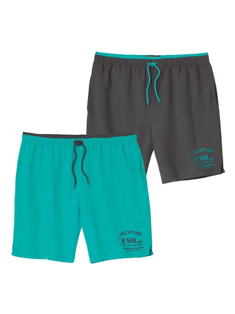 Lot de 2 Shorts de Bain Yatching  - ATLAS FOR MEN Bleu Gris anthracite Bleu - Kiabi