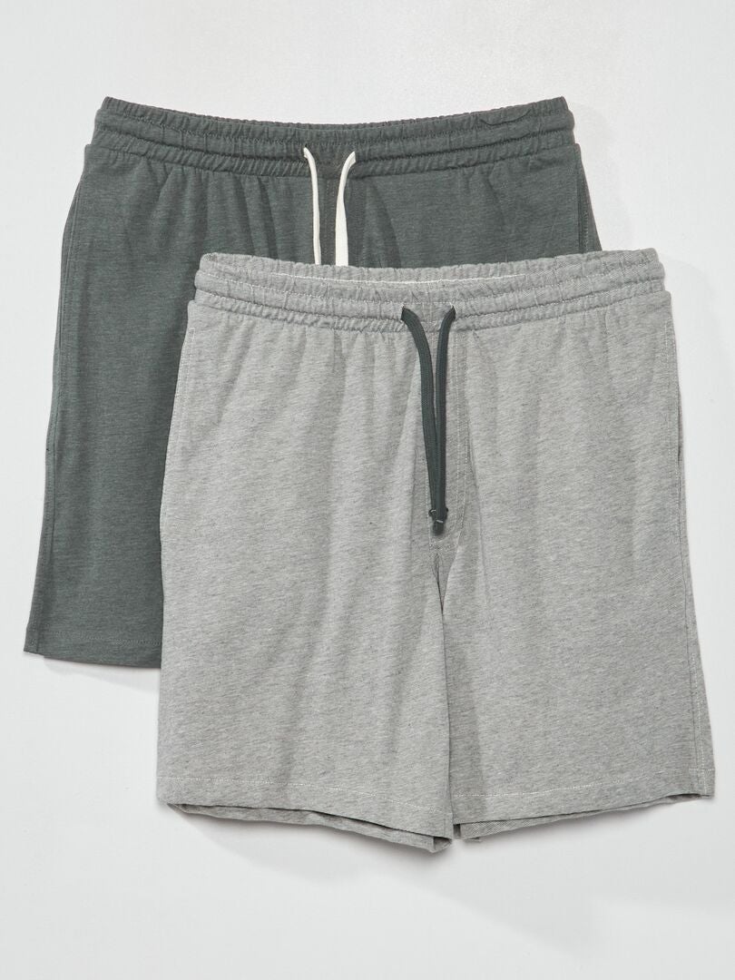 Lot de 2 shorts de pyjama Vert/gris à rayures - Kiabi
