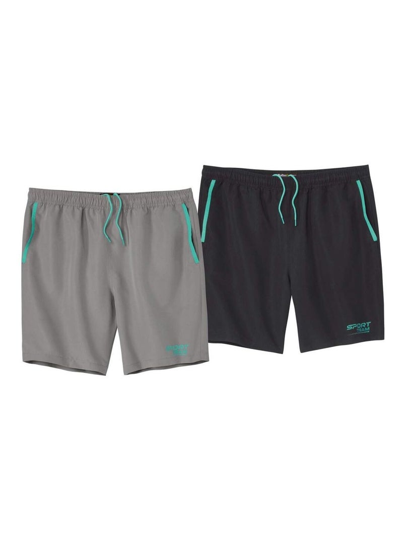 Lot de 2 Shorts d’Été Sport Team  - ATLAS FOR MEN Gris Noir - Kiabi