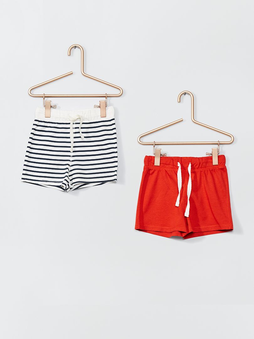 Lot de 2 shorts en maille rouge/marinière - Kiabi