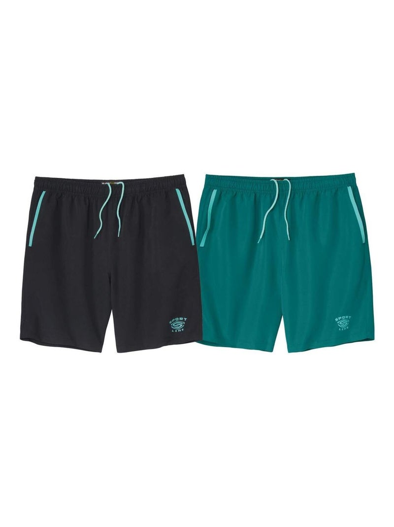 Lot de 2 Shorts Microfibre Sport   - ATLAS FOR MEN Bleu Vert Noir - Kiabi