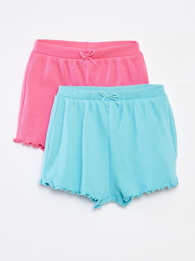 Lot de 2 shorts unis en maille côtelée BLEU - Kiabi