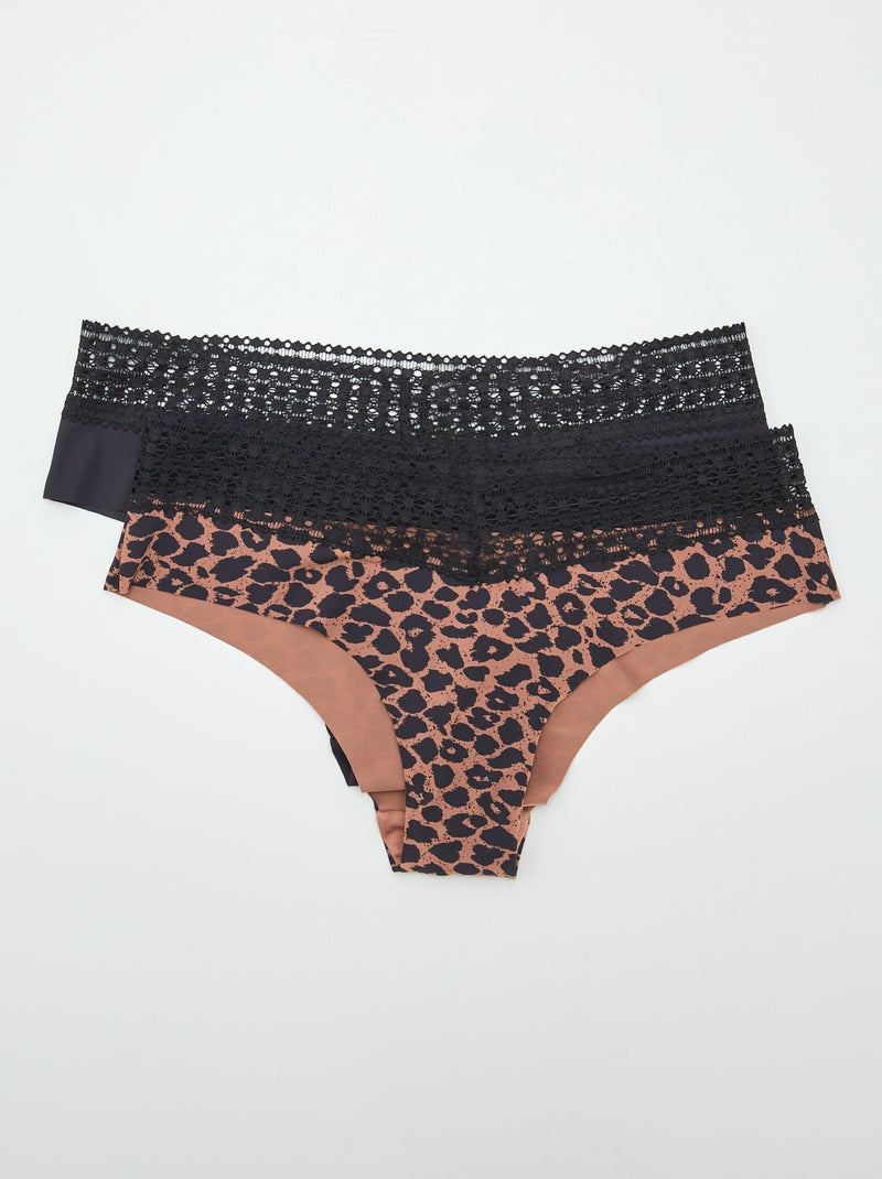 Lot de 2 shorty avec dentelle Marron/léopard - Kiabi