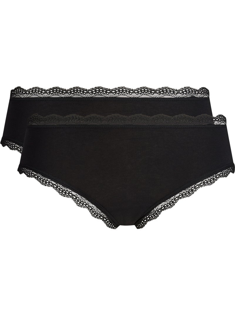 Lot de 2 shortys Daily Coton Dentelle Noir - Kiabi