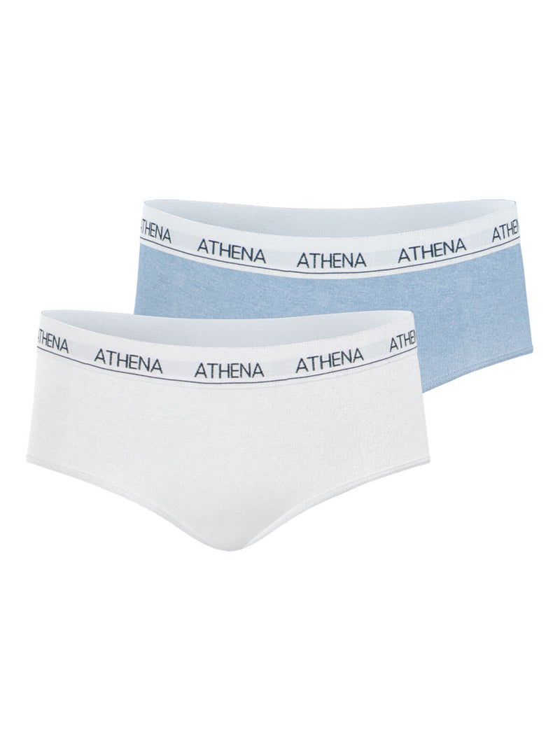 Lot de 2 shortys fille Coton Ultra Doux Athena Blanc Bleu - Kiabi
