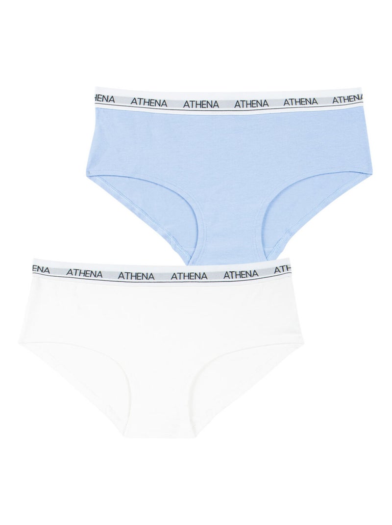 Lot de 2 shortys fille Coton Ultra Doux Athena Blanc Bleu - Kiabi