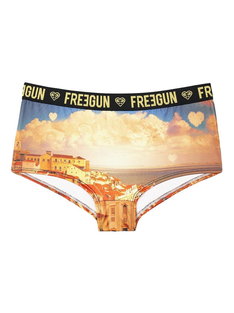 Lot de 2 shortys fille Romantic Cities Orange Freegun Noir - Kiabi