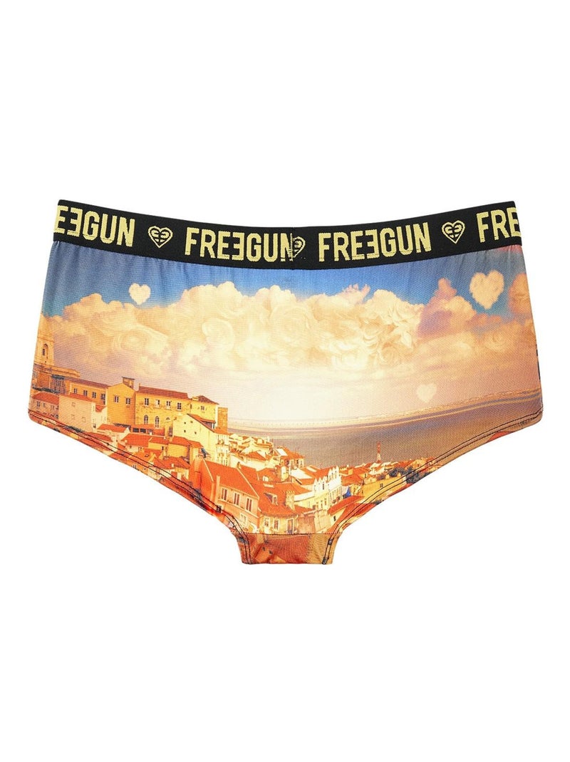 Lot de 2 shortys fille Romantic Cities Orange Freegun Noir - Kiabi