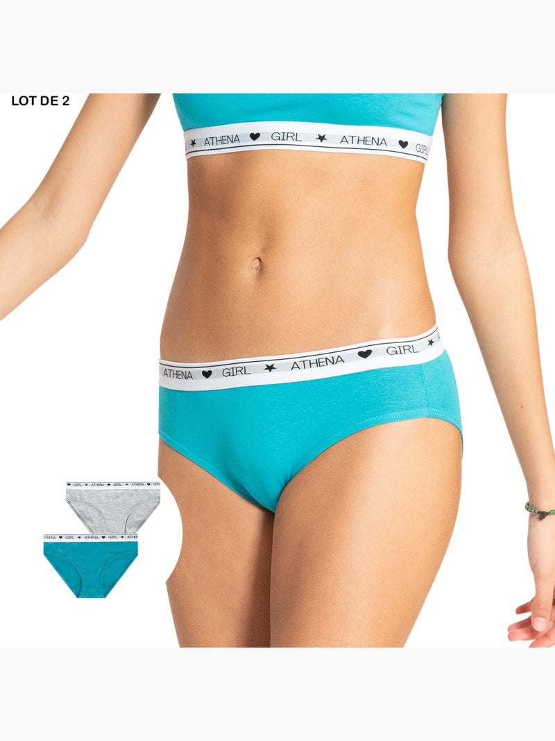 Lot de 2 slips Coton Ultra Doux by Athena Fille Gris chiné - Kiabi