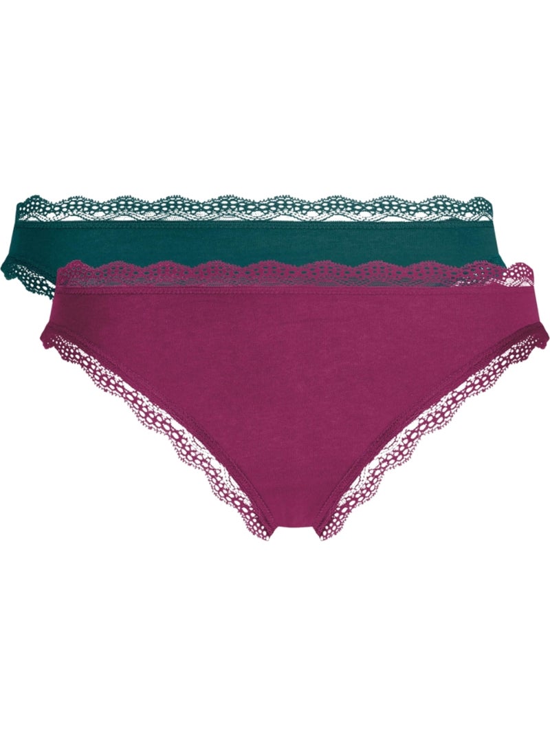 Lot de 2 slips Daily Coton Dentelle Rose foncé - Kiabi