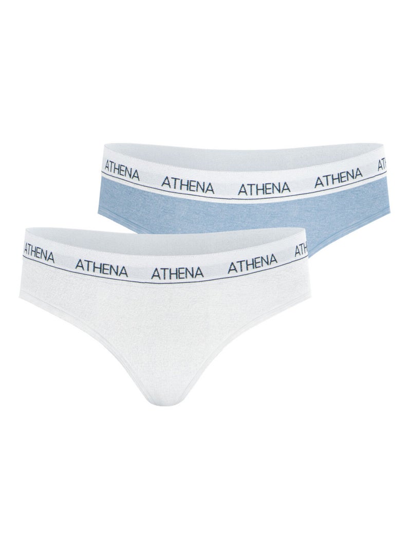 Lot de 2 slips fille Coton Ultra Doux Athena Blanc Bleu - Kiabi