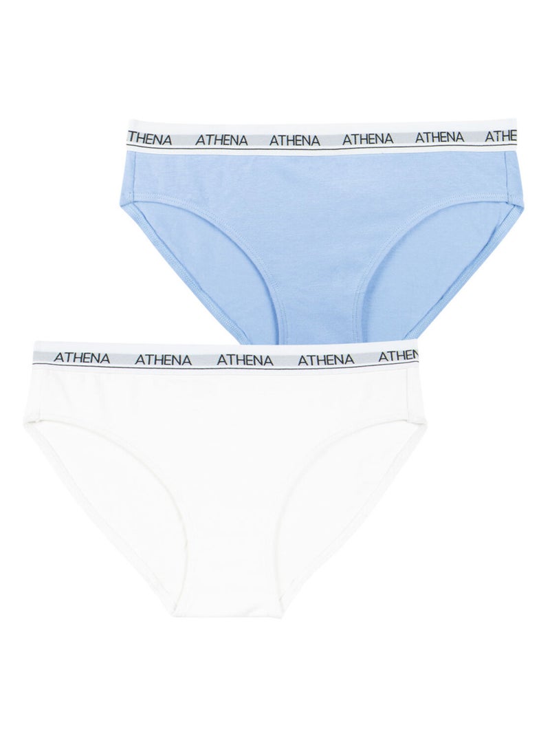 Lot de 2 slips fille Coton Ultra Doux Athena Blanc Bleu - Kiabi