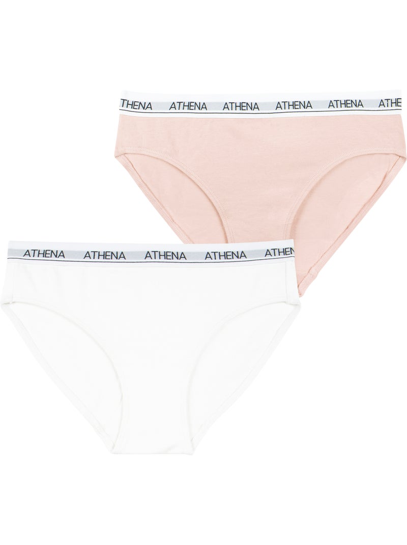 Lot de 2 slips fille Coton Ultra Doux Athena Blanc Rose - Kiabi