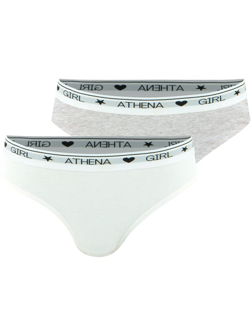 Lot de 2 slips fille Coton Utlra Doux Athena Fille Blanc Gris - Kiabi