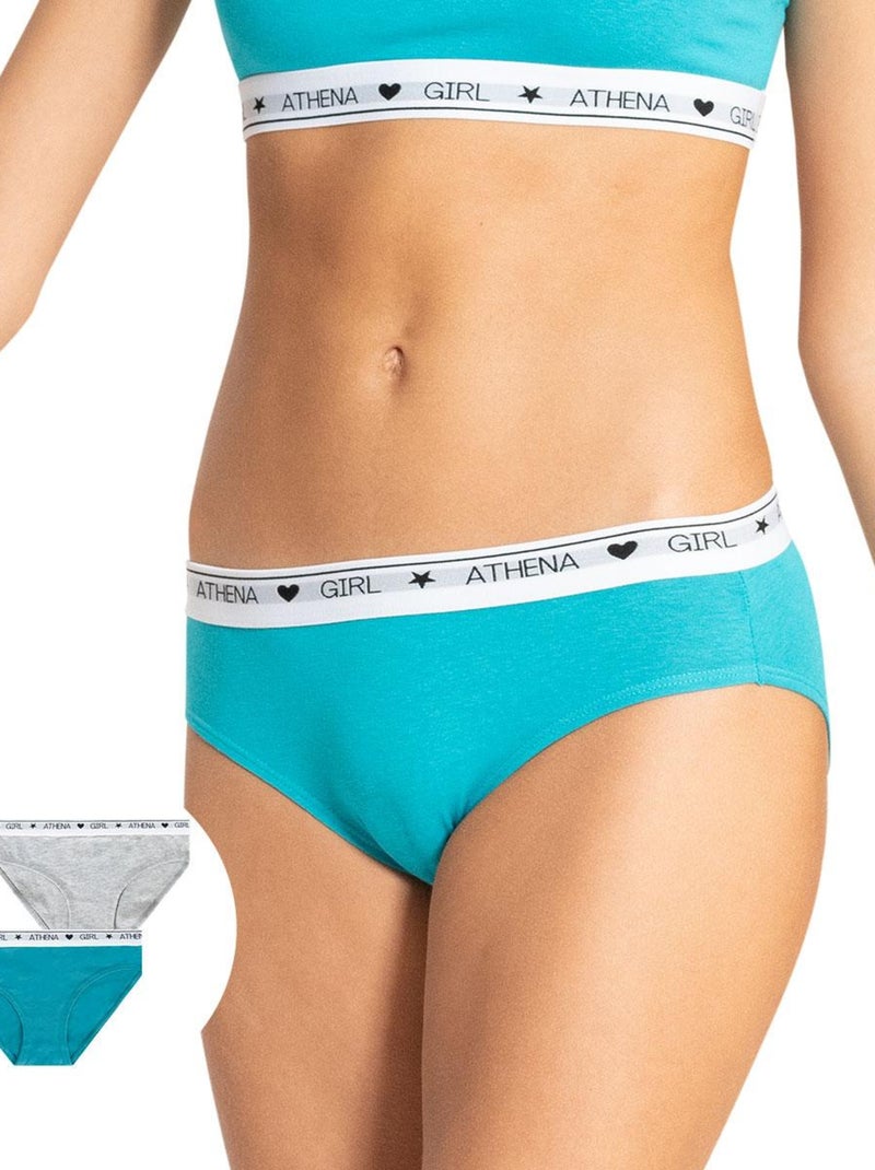 Lot de 2 slips fille Coton Utlra Doux Athena Fille Bleu Gris - Kiabi