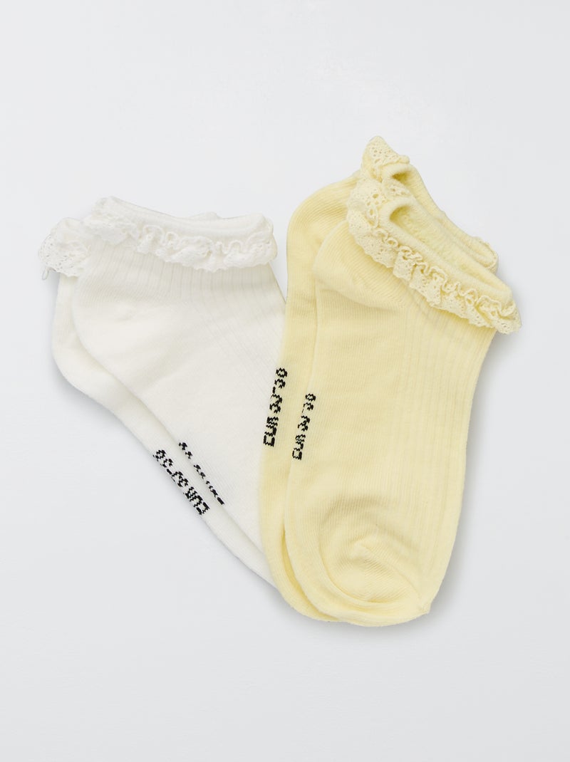 Lot de 2 socquettes unies Blanc/jaune - Kiabi
