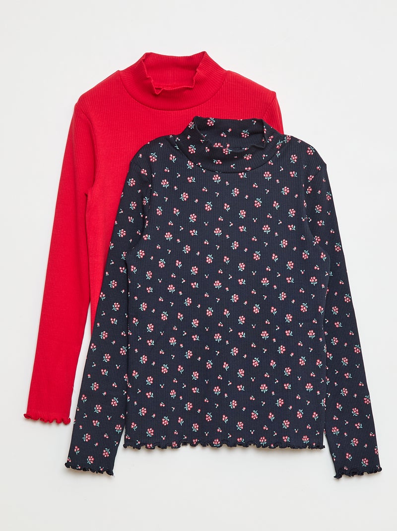 Lot de 2 sous-pull côtelés Bleu/rouge - Kiabi