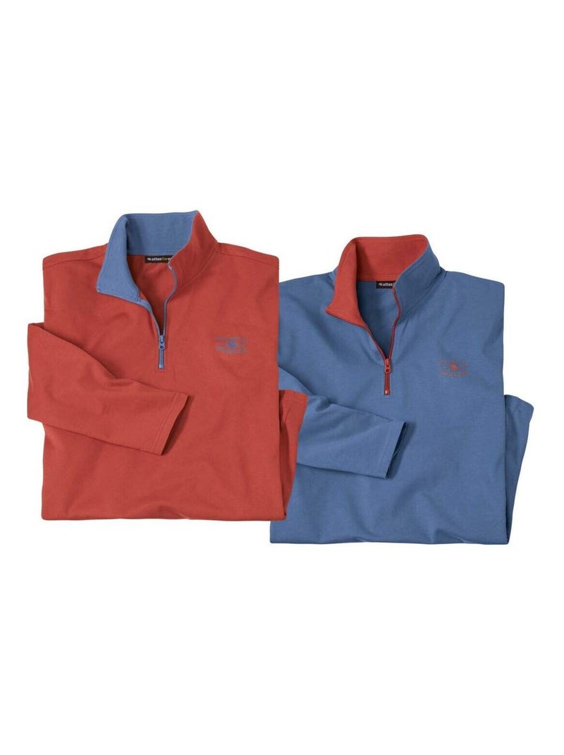 Lot de 2 Sous-Pulls Zippés   - ATLAS FOR MEN Bleu Orange - Kiabi