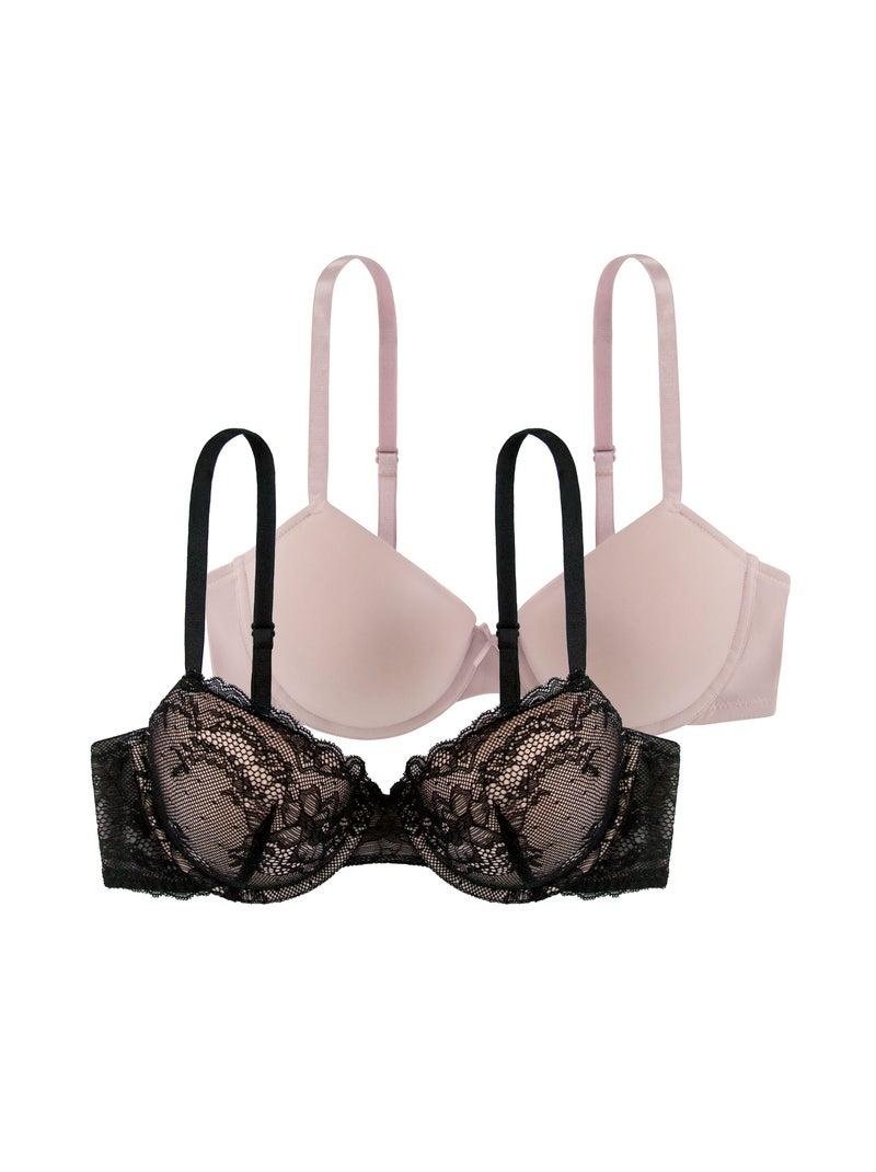 Lot de 2 soutien-gorge demi coques chloe Dorina Noir Rose - Kiabi