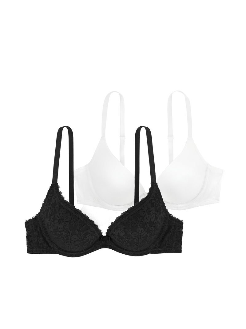 Lot de 2 soutien-gorge plongeant push-up sonia Dorina Noir Blanc - Kiabi
